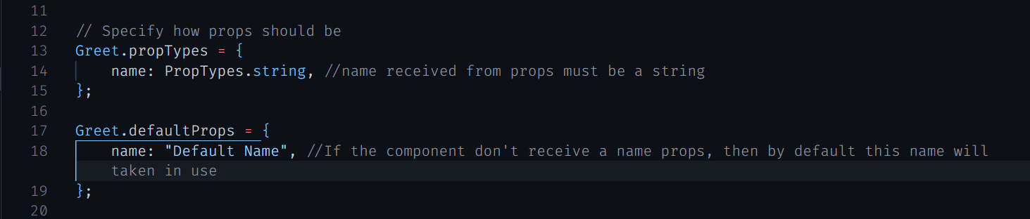 Default props and proptypes